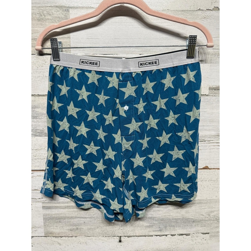KICKEE Boxer Shorts Mens‎ M Blue Star Print Bamboo Viscose Stretch NEW